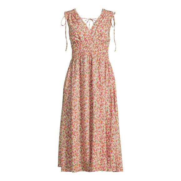 Time and Tru Womens V-Neck Smocked Midi Dress Ditsy Blush Sz XXXL (22) Pullover - Picture 1 of 6